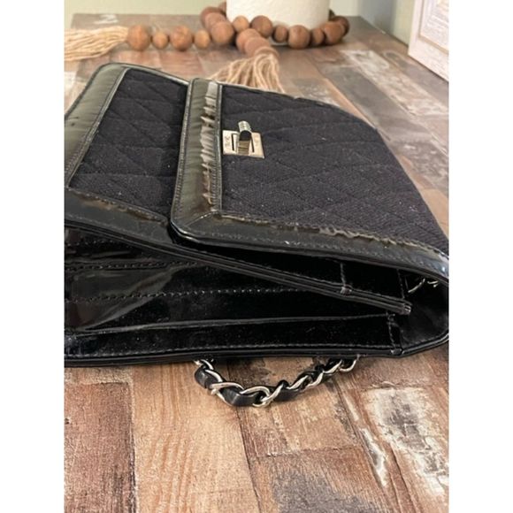 Chanel Vintage Mademoiselle Flap Bag Quilted Canvas Black Patent Small Reissue - Picture 8 of 14